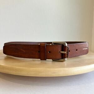 Vintage Ann Taylor Brown Italian Genuine Leather White Stitched Belt Size Medium
